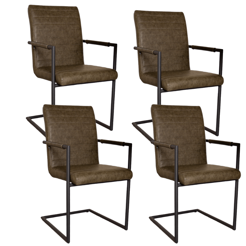 Ensemble de 4 Chaises de Salle à Manger Bras Industriel Vert - Avec Accoudoirs 