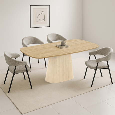 Table à manger en pierre frittée look marbre Travertin Lea 180x90 cm - Cadre en chêne clair - Ovale Danois 