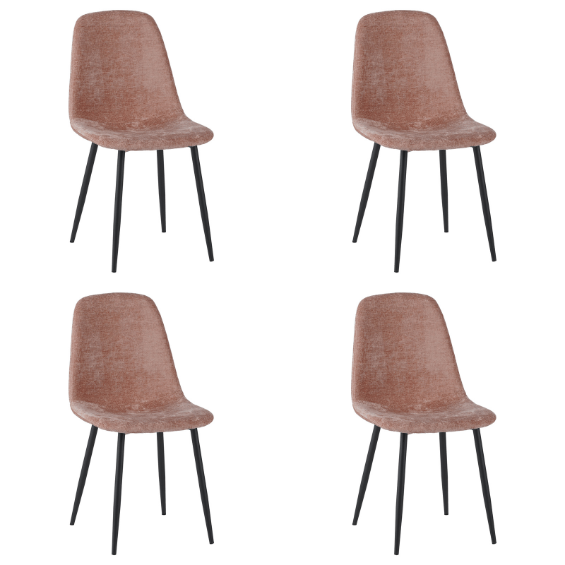 Set van 4 Scandinavische Eetkamerstoelen Oud Roze Chenille Stof Swift - Zonder Armleuningen