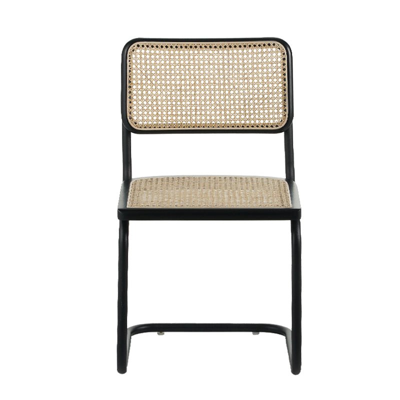 Chaise de salle à manger structure tubulaire Vester en métal noir avec sangle en bambou - Sans Accoudoirs