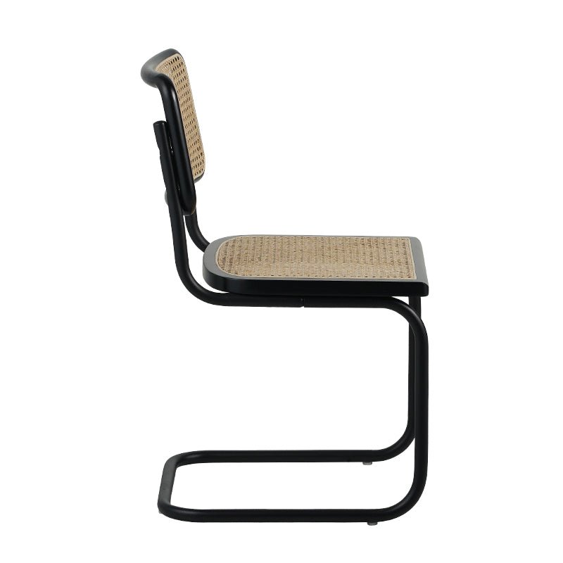 Chaise de salle à manger structure tubulaire Vester en métal noir avec sangle en bambou - Sans Accoudoirs