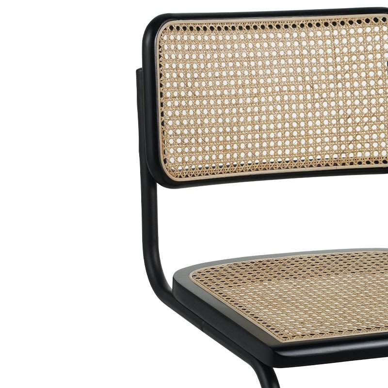 Chaise de salle à manger structure tubulaire Vester en métal noir avec sangle en bambou - Sans Accoudoirs