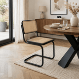 Chaise de salle à manger structure tubulaire Vester en métal noir avec sangle en bambou - Sans Accoudoirs