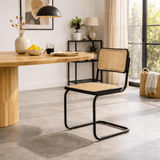 Chaise de salle à manger structure tubulaire Vester en métal noir avec sangle en bambou - Sans Accoudoirs