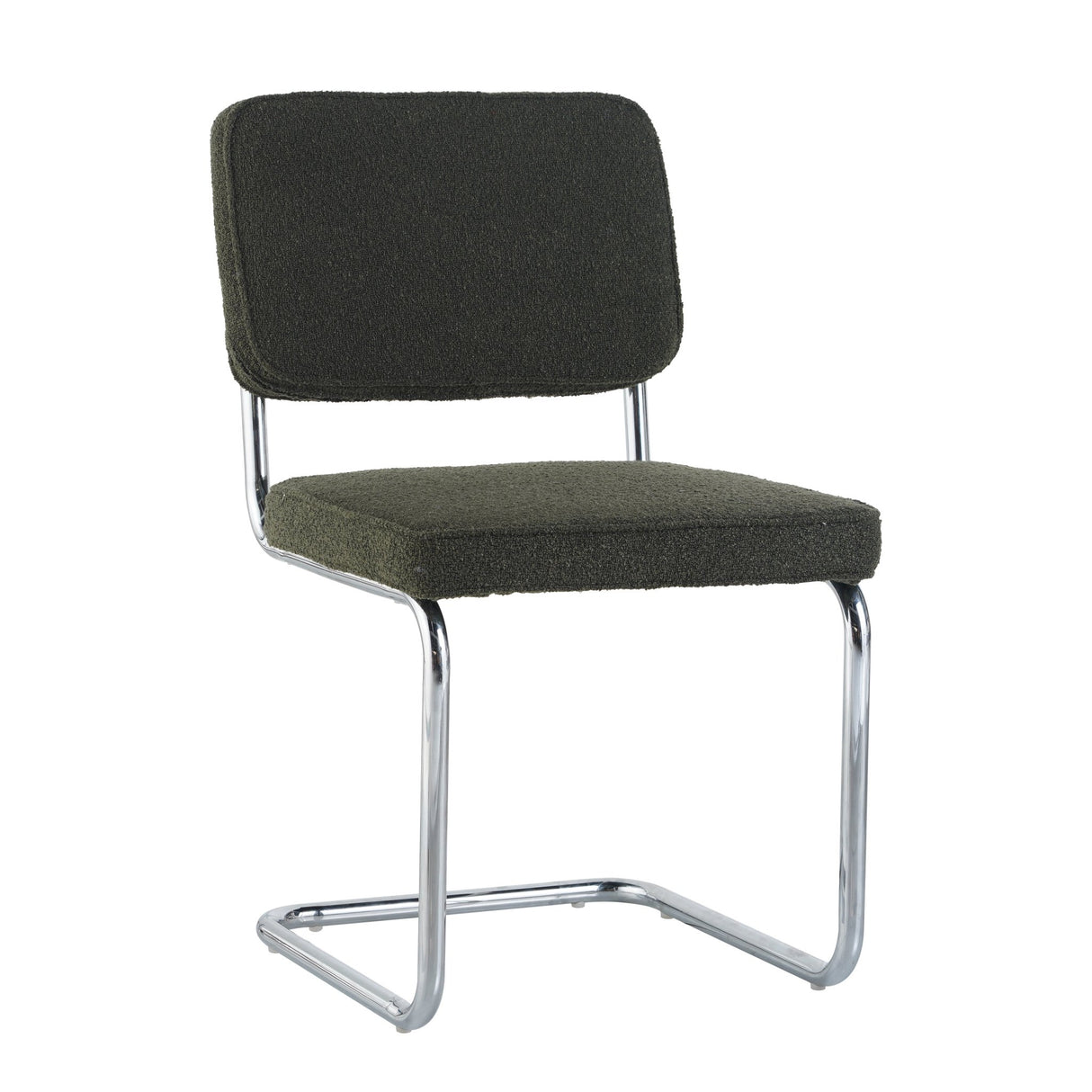 Chaise de salle à manger moderne verte en tissu bouclé Sway - cadre en chrome - sans accoudoirs 