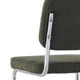 Chaise de salle à manger moderne verte en tissu bouclé Sway - cadre en chrome - sans accoudoirs 