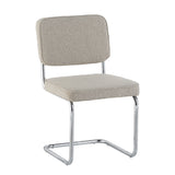 Chaise de salle à manger moderne couleur sable en tissu bouclé Sway - cadre en chrome - sans accoudoirs 