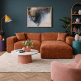 Canapé d’angle Wayne en chenille couleur cuivre, 264 cm – angle montable à gauche ou à droite