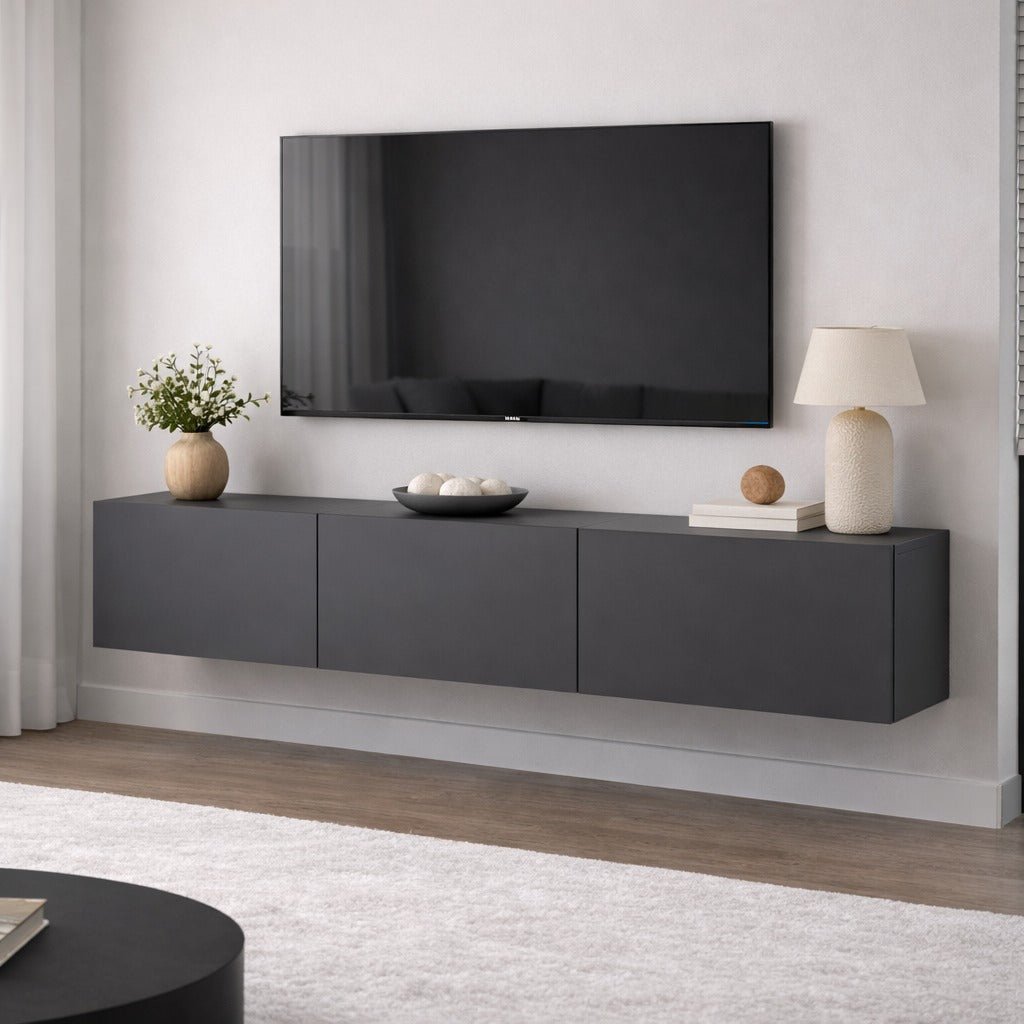 TV Meubels - Zwevend TV Meubel Antraciet Melamine - 150x30 cm - West - Dimehouse