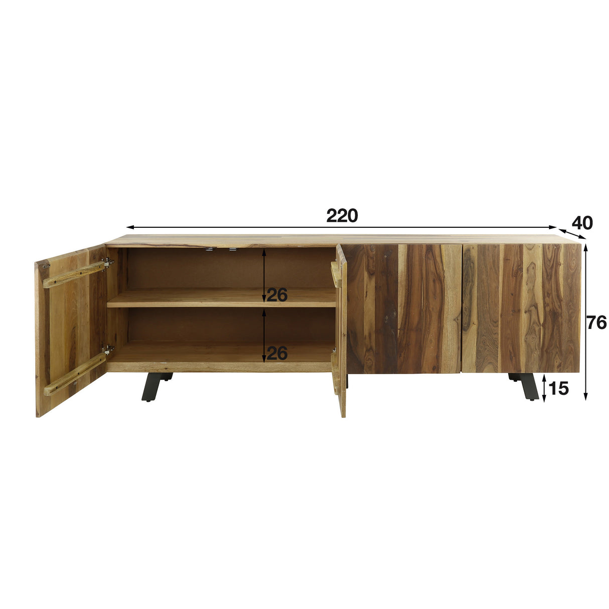 Dressoir Daya DH Interior Saja LxBxH 225x67x48 Sajahout Witfoto maatindicatie