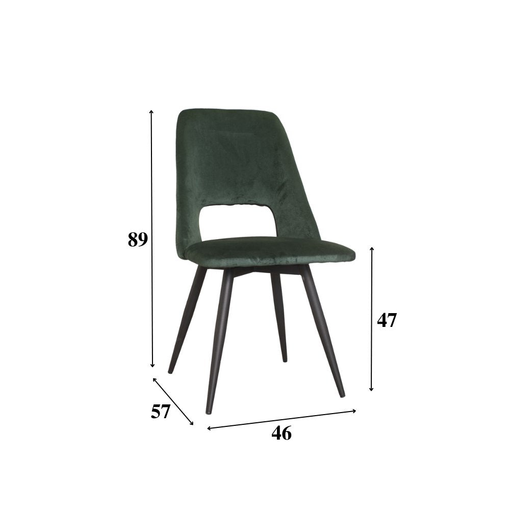 Eetkamerstoel Mila Dimehouse Groen LxBxH 66x57x49 Stof Witfoto maatindicatie