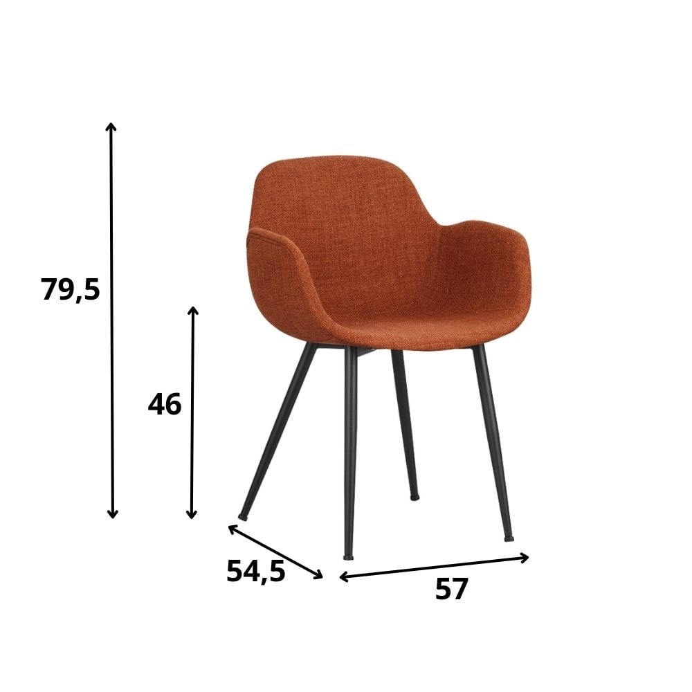 Eetkamerstoel Mick Dimehouse Oranje LxBxH 64x62x59 Stof Witfoto maatindicatie