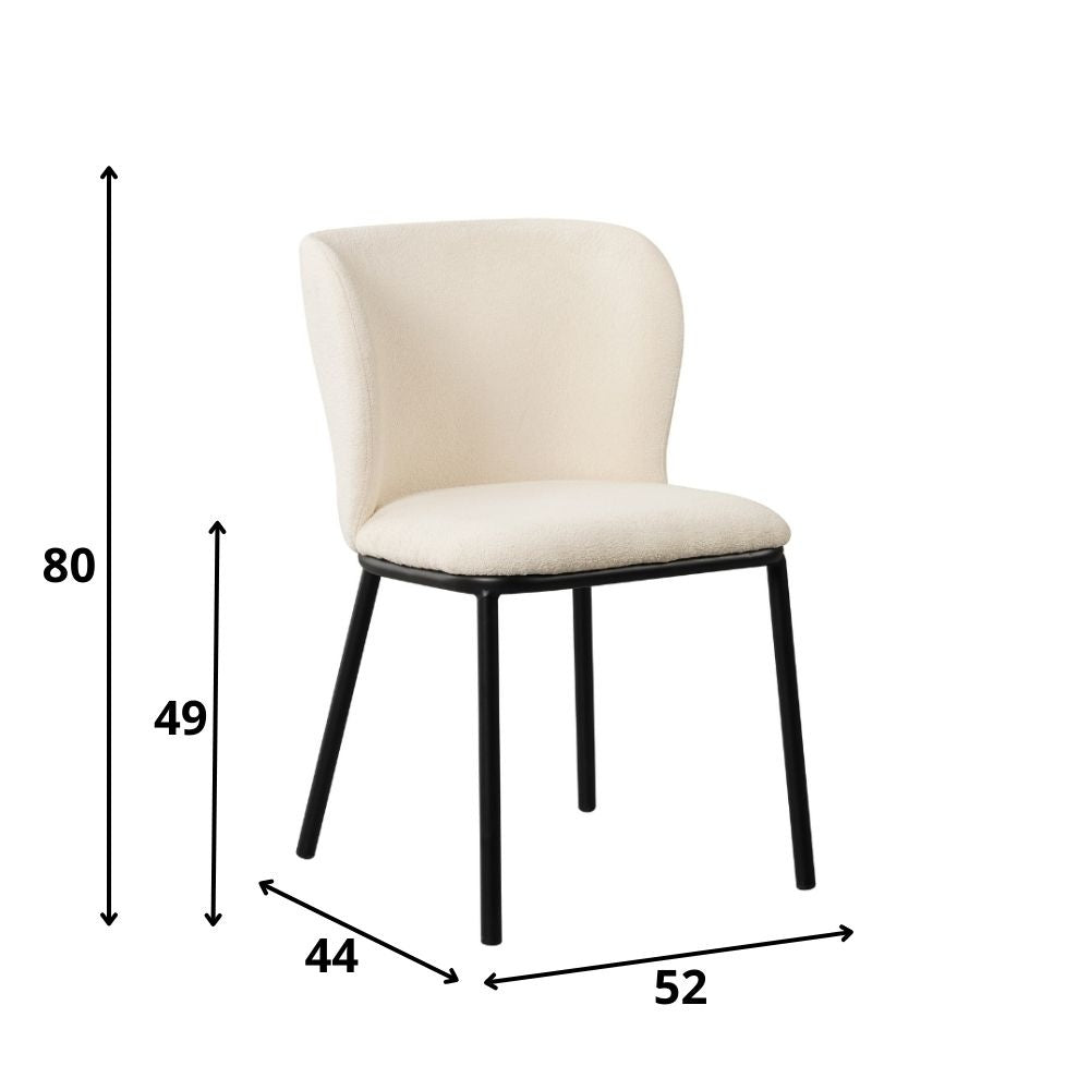 Eetkamerstoel Tess Dimehouse Wit LxBxH 65x62x56 Stof Witfoto maatindicatie