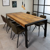 Eettafel Colorado Dimehouse Bruin LxBxH 205x105x15 Mangohout Sfeerfoto schuin vooraanzicht hoeksetting