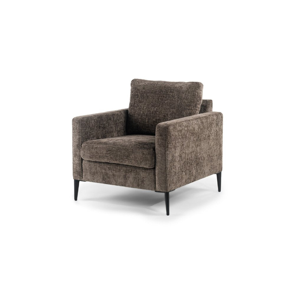 Fauteuil Flora DH Interior Bruin Stof Witfoto schuin vooraanzicht