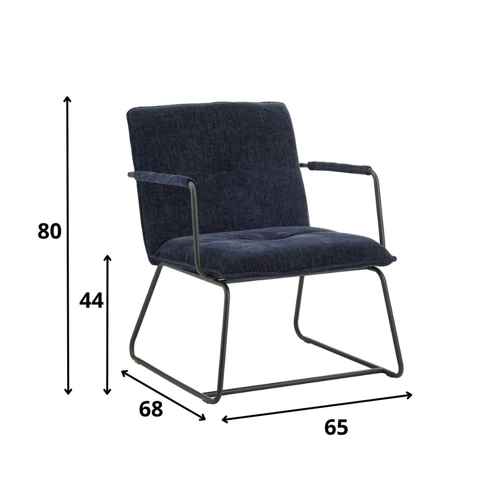 Fauteuil Hailey Chenille Dimehouse Blauw LxBxH 66x64x37 Stof Witfoto maatindicatie