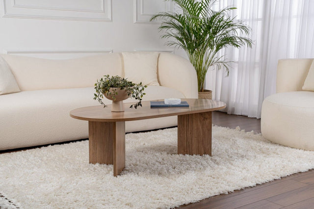 Tables basses-Table basse ovale mélamine noyer - Japandi - 119x60 cm - Sota-Dimehouse