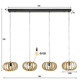 Hanglamp Susanne DH Interior Mango LxBxH 146x41x30 Mangohout Witfoto maatindicatie