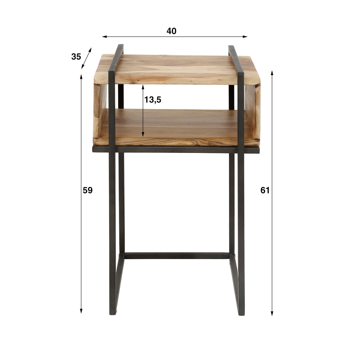 Nachtkastje Jojo DH Interior Acacia LxBxH 64x39x28 Acaciahout Witfoto maatindicatie