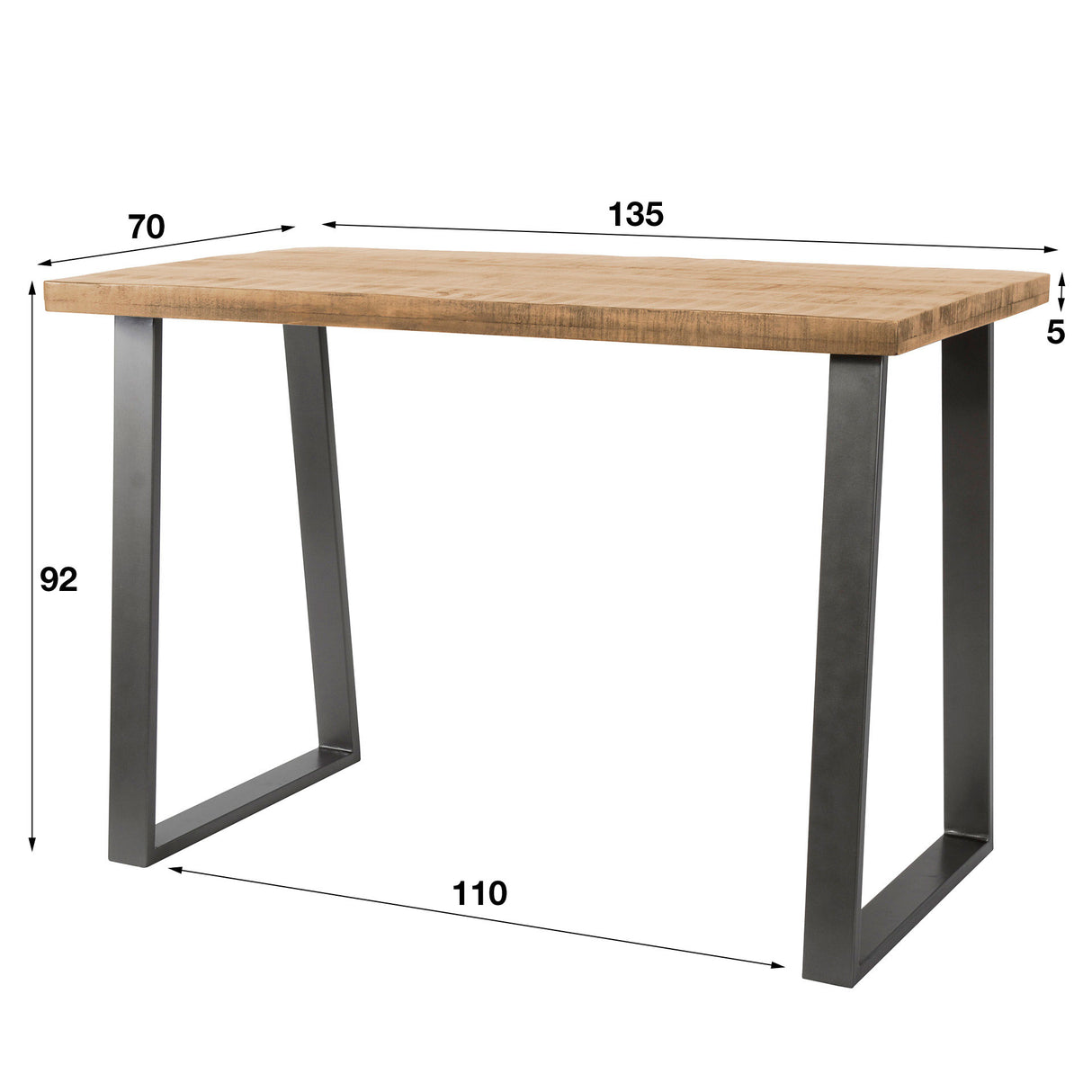 Bartafel Wyatt DH Interior Mango LxBxH 140x77x21 Mangohout Witfoto maatindicatie