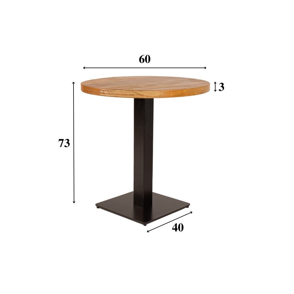 Eettafel Bistrotafel Rond Dimehouse Bruin LxBxH 66x66x7 Mangohout Witfoto maatindicatie