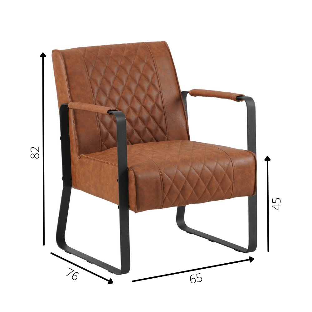 Fauteuil Peter Dimehouse Cognac LxBxH 68x62x45 Kunstleer Witfoto maatindicatie