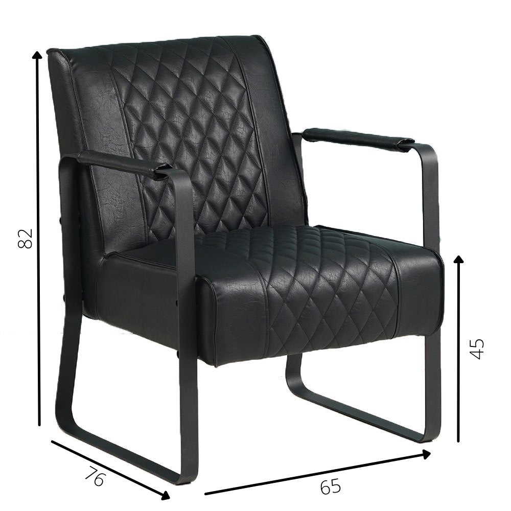 Fauteuil Peter Dimehouse Zwart LxBxH 68x63x45 Kunstleer Witfoto maatindicatie