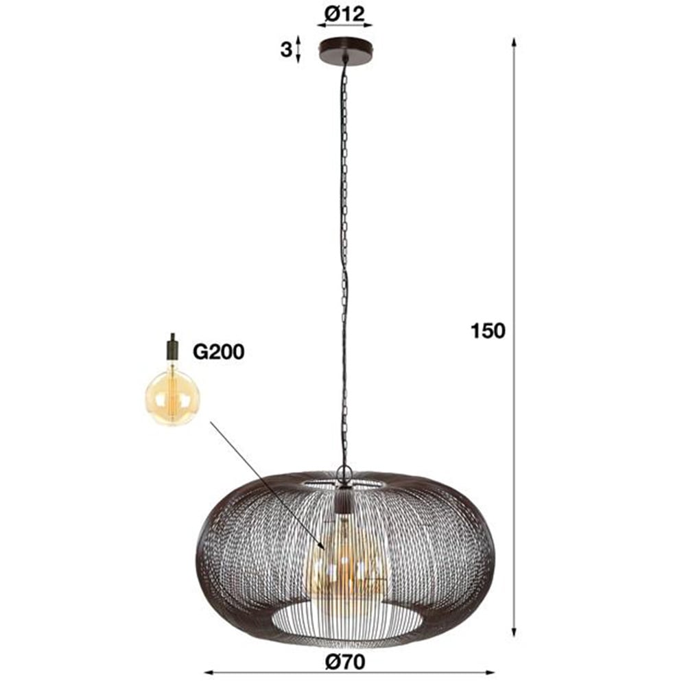 Hanglamp Jill DH Interior Zwart LxBxH 75x75x40 Nikkel Witfoto maatindicatie