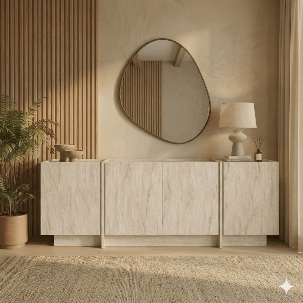 Buffet Japandi travertin mélamine Lowen 180x45x80 cm