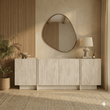Buffet Japandi travertin mélamine Lowen 180x45x80 cm