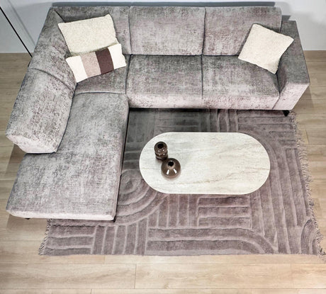 Hoekbank met chaise longue taupe chenille stof Manon - links