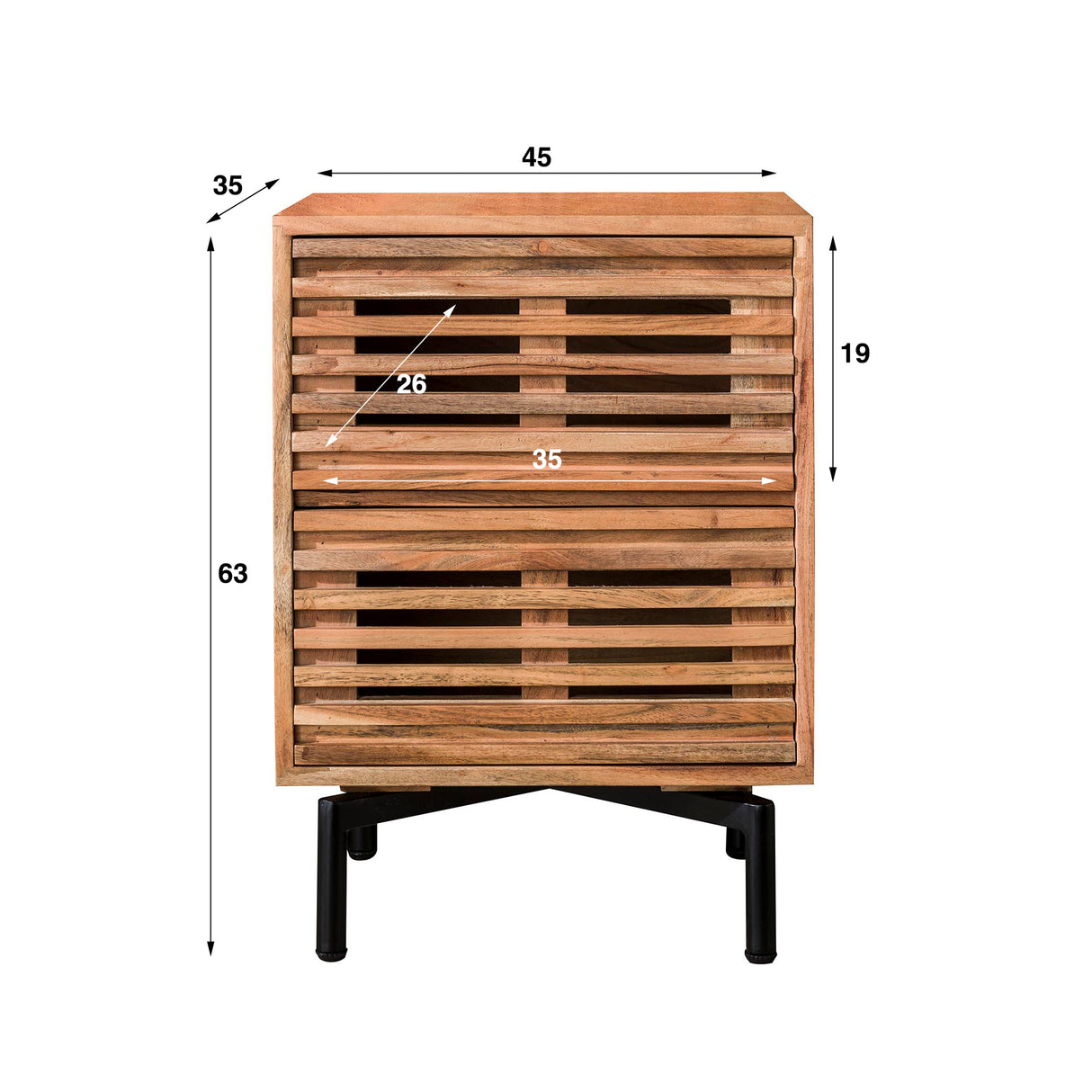 Nachtkastje Monja DH Interior Acacia LxBxH 70x53x43 Acaciahout Witfoto maatindicatie