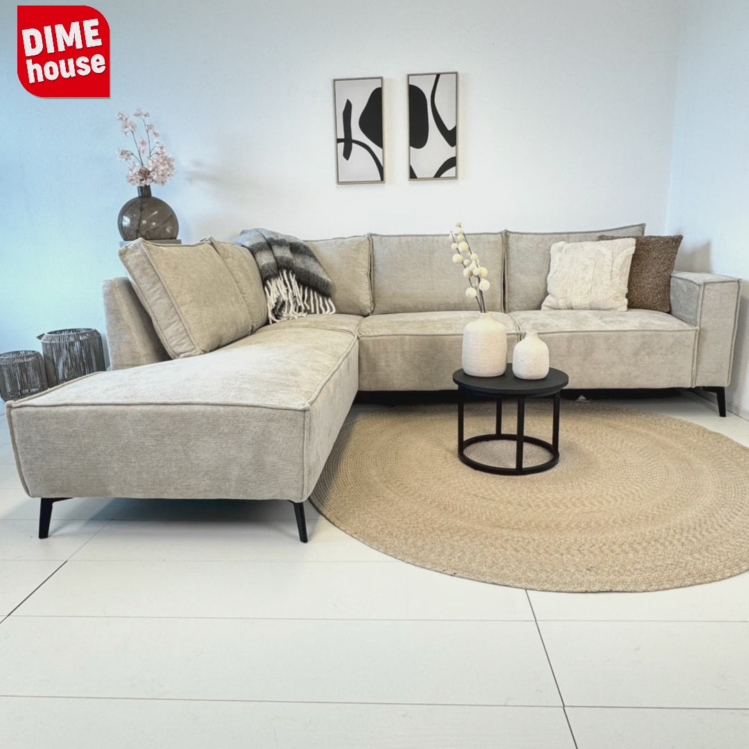 Hoekbank Yara met chaise longue rechts chenille beige