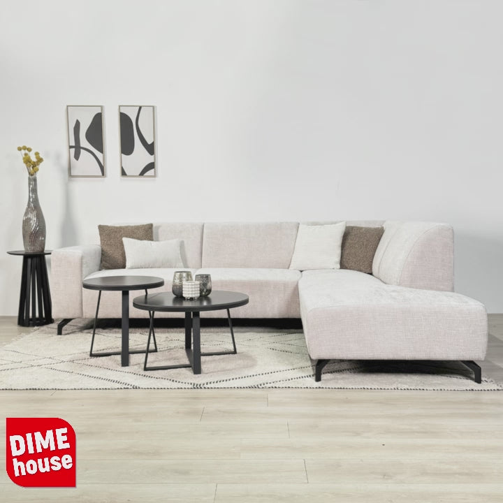 Canapé d'angle manon avec chaise longue sur le beige de chenille droite