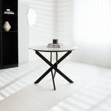 Eettafel Vivian White Dimehouse Wit LxBxH 111x111x11 Sintered stone Sfeerfoto schuin vooraanzicht