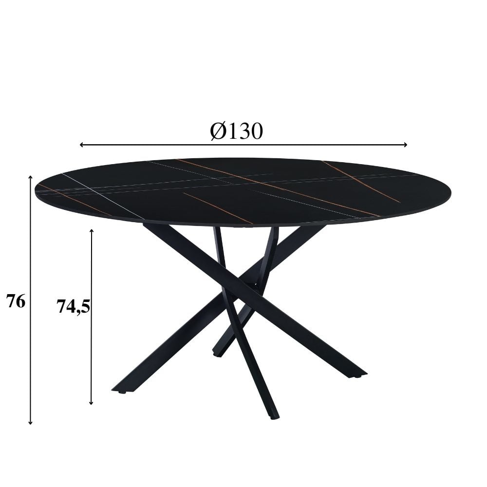 Eettafel Vivian Black Dimehouse Zwart LxBxH 141x141x11 Sintered stone Witfoto maatindicatie