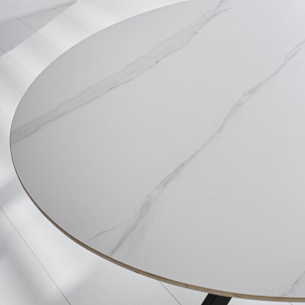 Eettafel Yuna White Dimehouse Wit LxBxH 132x132x11 Sintered stone Sfeerfoto detail