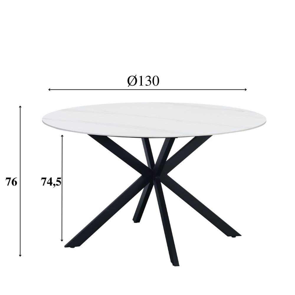 Eettafel Yuna White Dimehouse Wit LxBxH 141x141x11 Sintered stone Witfoto maatindicatie