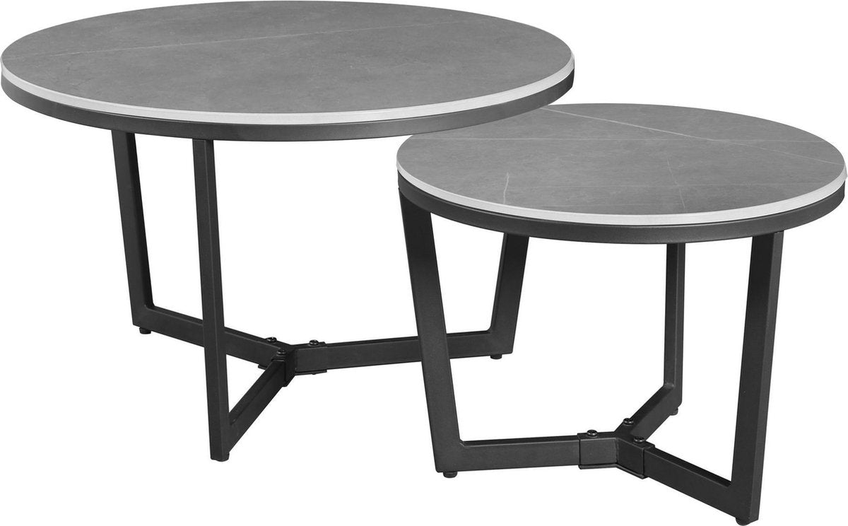 Ensemble de table basse de 2 Brady Round Marmerlook Gray