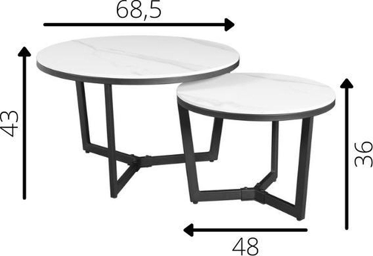 Ensemble de table basse de 2 Brady Rond Marmerlook White