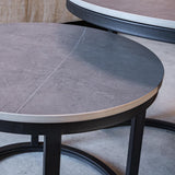 Ensemble de table basse ronde de 2 look en marbre en pierre fritrée paige gris