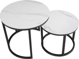 Ensemble de table basse ronde de 2 look en marbre en pierre frit