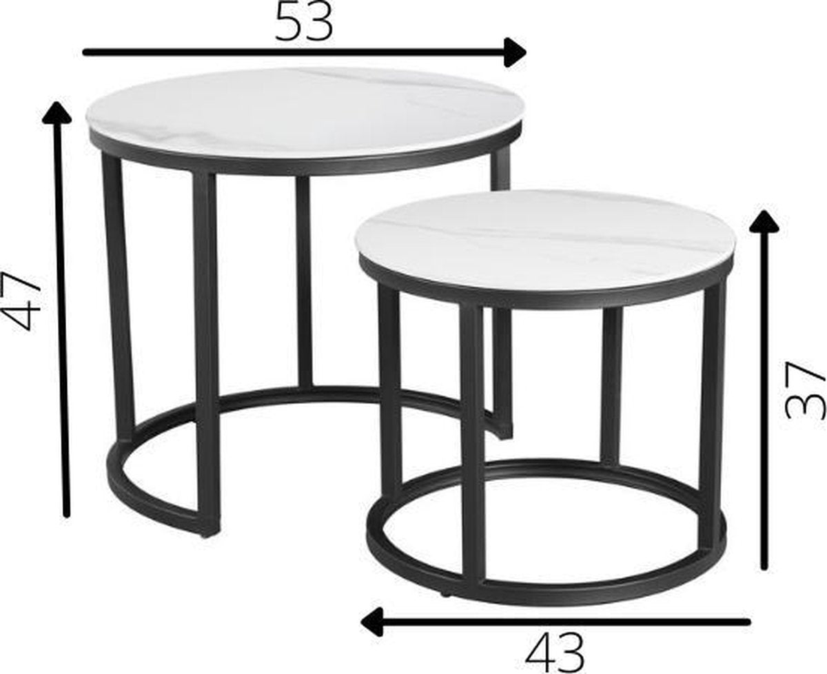 Ensemble de table basse ronde de 2 look en marbre en pierre frit