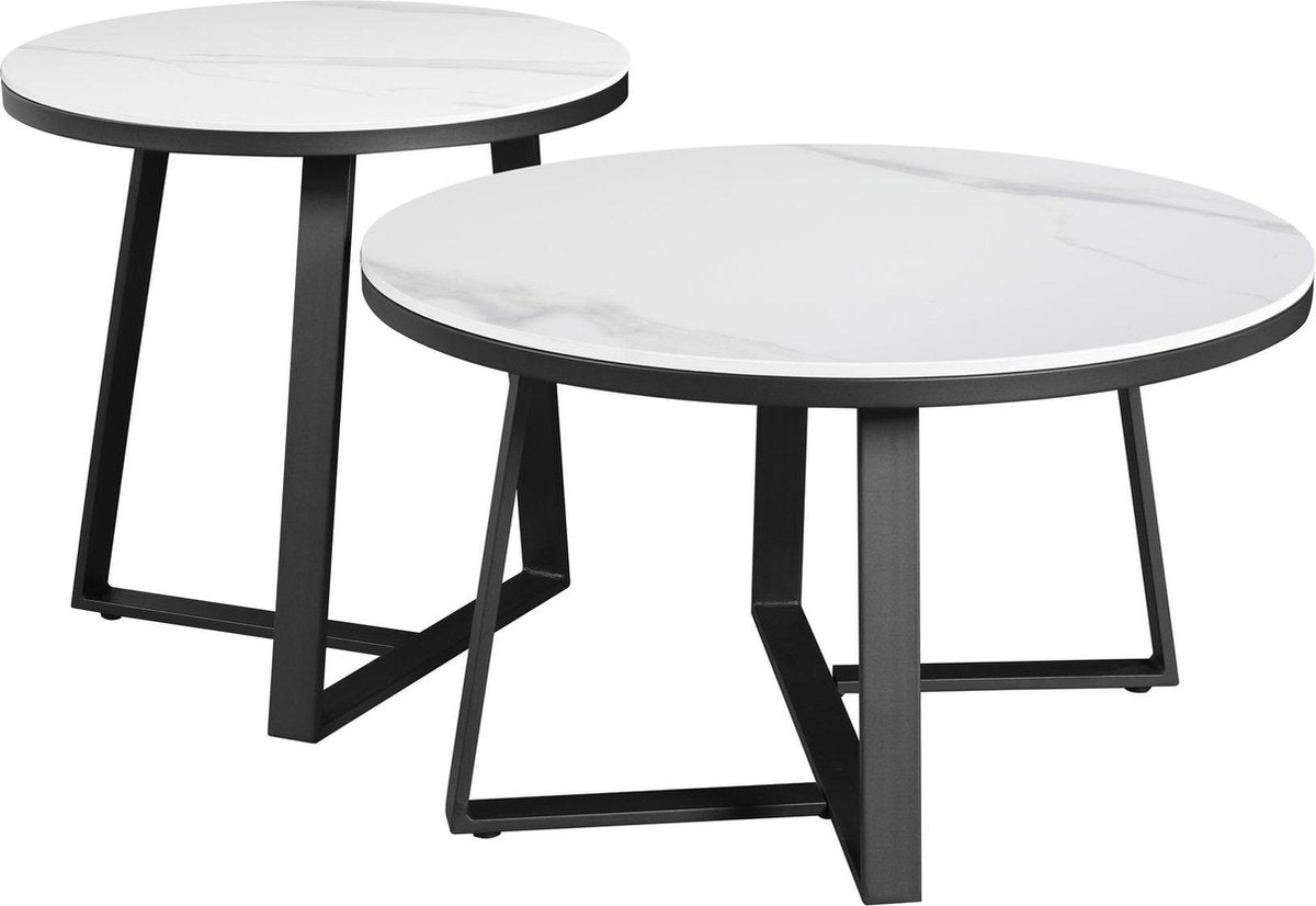 Salontafel Set van 2 Tanner Rond Marmerlook Wit