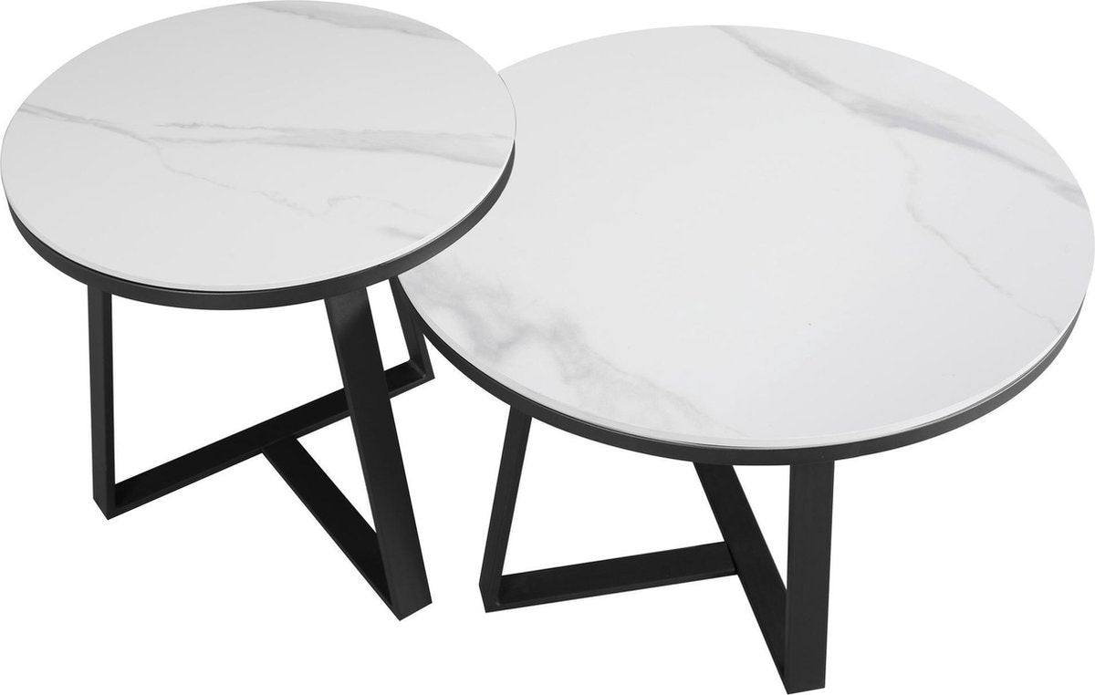 Salontafel Set van 2 Tanner Rond Marmerlook Wit