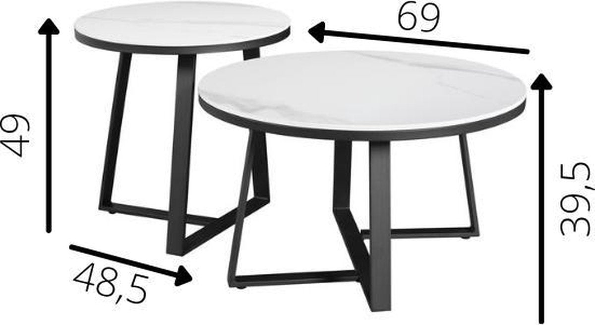 Salontafel Set van 2 Tanner Rond Marmerlook Wit