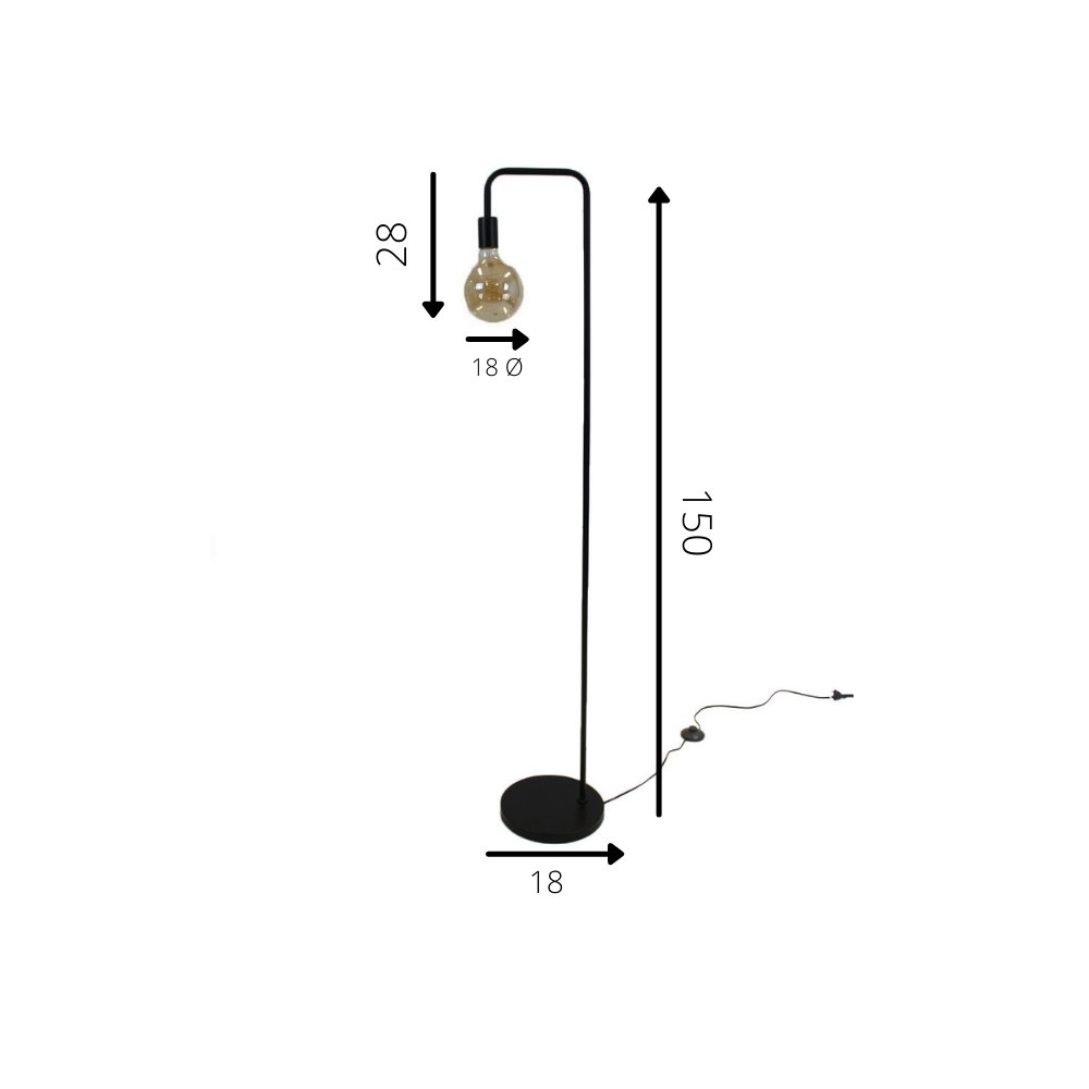 Vloerlamp Cali Dimehouse Zwart LxBxH 54x30x7 Metaal Witfoto maatindicatie