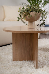 Tables basses-Table basse ovale mélamine noyer - Japandi - 119x60 cm - Sota-Dimehouse