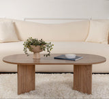 Tables basses-Table basse ovale mélamine noyer - Japandi - 119x60 cm - Sota-Dimehouse