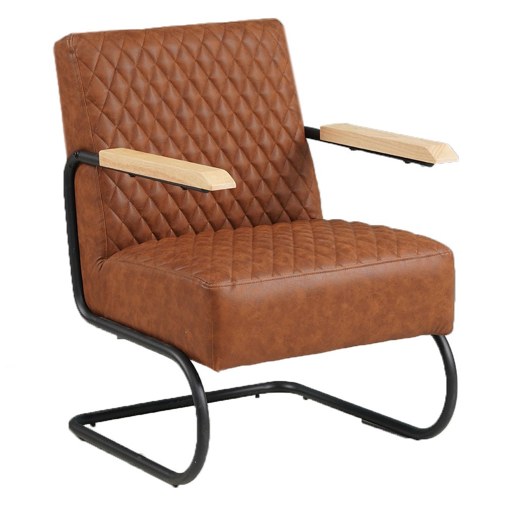 Fauteuil Lars Dimehouse Cognac LxBxH 68x64x39 Kunstleer Witfoto schuin vooraanzicht